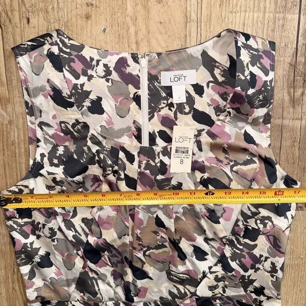 Ann Taylor LOFT Dress Size 8 NWT Sheath Purple & Gray Floral Workwear - Picture 5 of 5